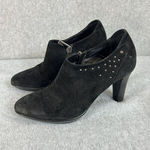 Women's Aquatalia Size 6 Black Suede Studded Booties High 3" Heel Ankle Side Zip